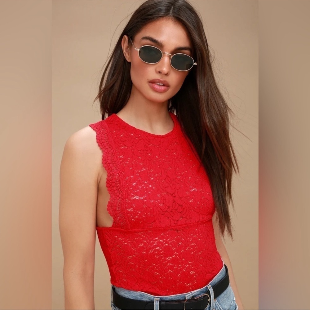 Intimately Free People Sure Thang Red Lace Top